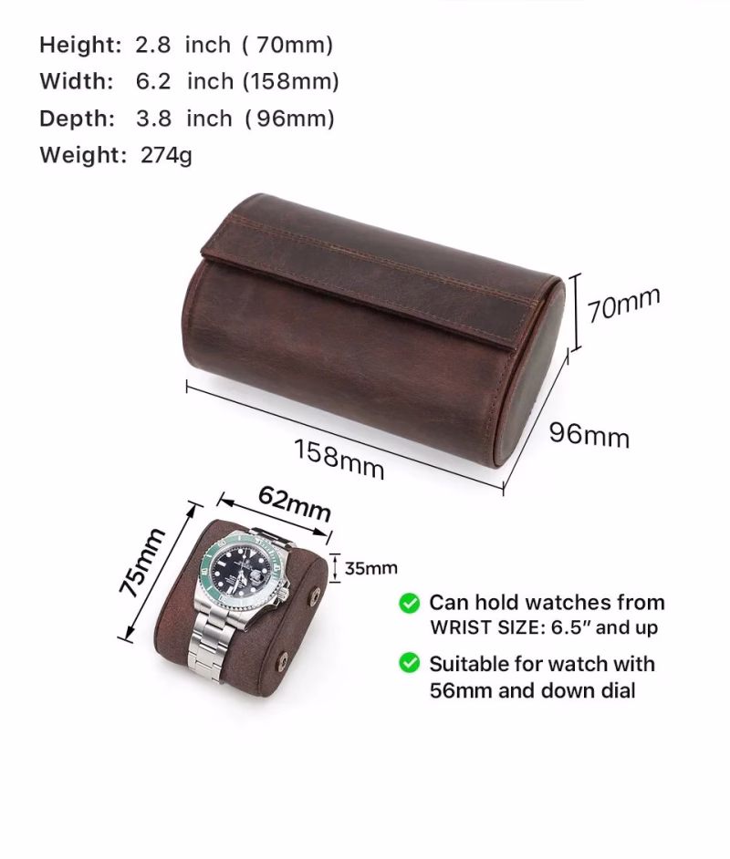 BUGOLINI ANTIQUS10 - Double Watch Holder - Leather Watch Holder with Button Closure - Suitable for 2 Watches - Image 13