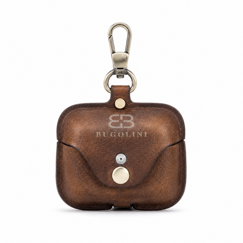 BUGOLINI Nero - Funda de cuero auténtico - Hecha a mano - Funda protectora - Estuche - Apta para Apple Airpods 3 / Airpods Pro - Caf