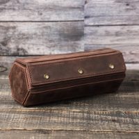 BUGOLINI Sasori-Y - 3 Slot Leather Watch Holder With Button Clasp - Retro Watch Holder - Genuine Leather - Coffee - Image 10