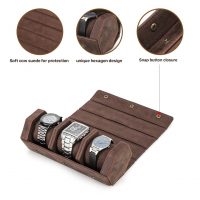 BUGOLINI Sasori-Y - 3 Slot Leather Watch Holder With Button Clasp - Retro Watch Holder - Genuine Leather - Coffee - Image 11
