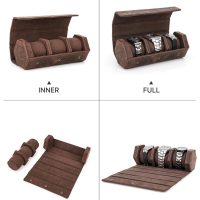 BUGOLINI Sasori-Y - 3 Slot Leather Watch Holder With Button Clasp - Retro Watch Holder - Genuine Leather - Coffee - Image 12
