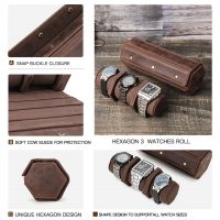 BUGOLINI Sasori-Y - 3 Slot Leather Watch Holder With Button Clasp - Retro Watch Holder - Genuine Leather - Coffee - Image 2