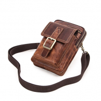 BUGOLINI Potens – Leather Shoulder Bag With 4 Compartments - 5 Card Slots - Adjustable Shoulder Strap (84-150 cm) – Phone Up To 5.8 Inch – Zipper Closure – Passport Pocket - Coffee - Image 3