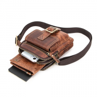 BUGOLINI Potens – Leather Shoulder Bag With 4 Compartments - 5 Card Slots - Adjustable Shoulder Strap (84-150 cm) – Phone Up To 5.8 Inch – Zipper Closure – Passport Pocket - Coffee - Image 2