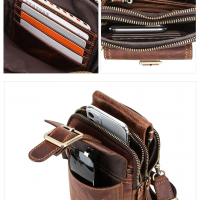 BUGOLINI Potens – Leather Shoulder Bag With 4 Compartments - 5 Card Slots - Adjustable Shoulder Strap (84-150 cm) – Phone Up To 5.8 Inch – Zipper Closure – Passport Pocket - Coffee - Image 13