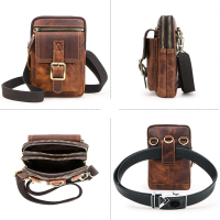 BUGOLINI Potens – Leather Shoulder Bag With 4 Compartments - 5 Card Slots - Adjustable Shoulder Strap (84-150 cm) – Phone Up To 5.8 Inch – Zipper Closure – Passport Pocket - Coffee - Image 7