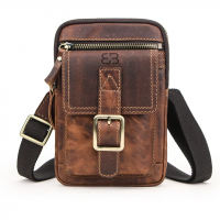 BUGOLINI Potens – Leather Shoulder Bag With 4 Compartments - 5 Card Slots - Adjustable Shoulder Strap (84-150 cm) – Phone Up To 5.8 Inch – Zipper Closure – Passport Pocket - Coffee