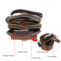 BUGOLINI Potens – Leather Shoulder Bag With 4 Compartments - 5 Card Slots - Adjustable Shoulder Strap (84-150 cm) – Phone Up To 5.8 Inch – Zipper Closure – Passport Pocket - Coffee - Image 20