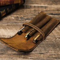 BUGOLINI Asuma - Leather Pen Holder For Three Pens - Cow Leather - Pen Accessories - Stylish Design - Coffee - Image 3