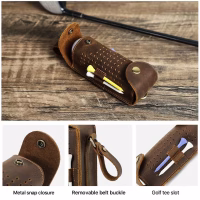 BUGOLINI Aurelia - Leather Golf Ball Portable Handbag - Holds 3 Balls - With Button Closure - With Removable Belt Buckle - 4 Golf Tee Slots - Coffee - Image 5