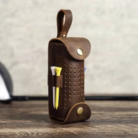 BUGOLINI Aurelia - Leather Golf Ball Portable Handbag - Holds 3 Balls - With Button Closure - With Removable Belt Buckle - 4 Golf Tee Slots - Coffee - Image 7