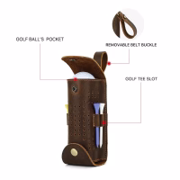 BUGOLINI Aurelia - Leather Golf Ball Portable Handbag - Holds 3 Balls - With Button Closure - With Removable Belt Buckle - 4 Golf Tee Slots - Coffee - Image 9