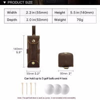 BUGOLINI Aurelia - Leather Golf Ball Portable Handbag - Holds 3 Balls - With Button Closure - With Removable Belt Buckle - 4 Golf Tee Slots - Coffee - Image 13
