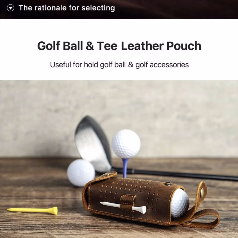 BUGOLINI Aurelia - Leather Golf Ball Portable Handbag - Holds 3 Balls - With Button Closure - With Removable Belt Buckle - 4 Golf Tee Slots - Coffee - Image 6