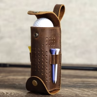 BUGOLINI Aurelia - Leather Golf Ball Portable Handbag - Holds 3 Balls - With Button Closure - With Removable Belt Buckle - 4 Golf Tee Slots - Coffee - Image 2