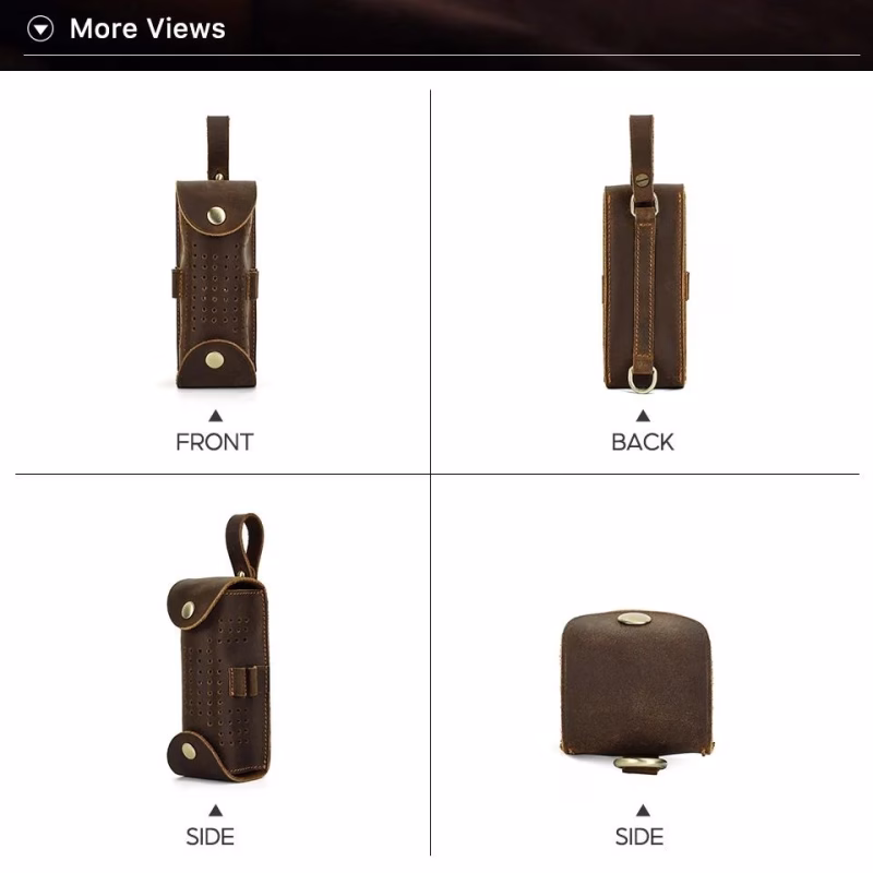 BUGOLINI Aurelia - Leather Golf Ball Portable Handbag - Holds 3 Balls - With Button Closure - With Removable Belt Buckle - 4 Golf Tee Slots - Coffee - Image 12