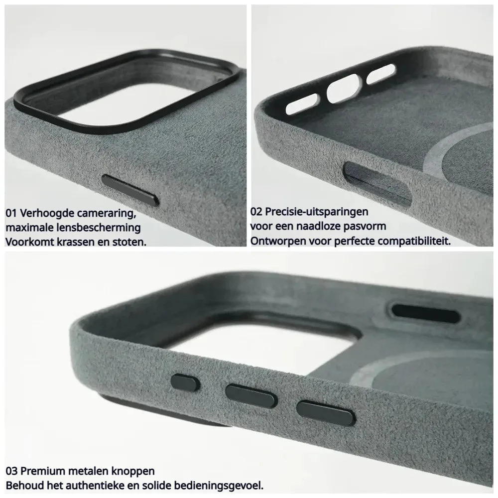 BUGOLINI Alcan-X - Magnetic Alcantara Case Cover Suitable for iPhone 17 Pro Max - 9002 Alcantara Italy - Black - Image 5