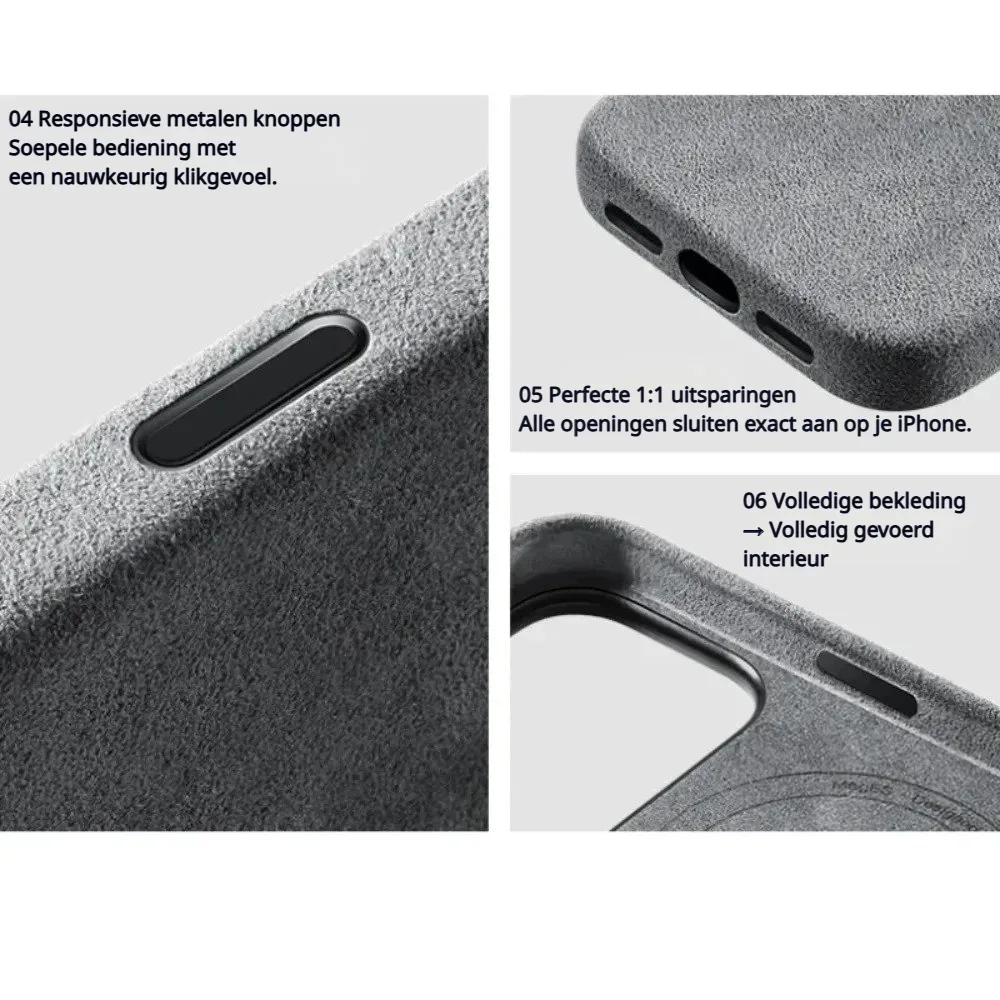 BUGOLINI Alcan-X - Magnetic Alcantara Case Cover Suitable for iPhone 17 Pro Max - 9002 Alcantara Italy - Black - Image 8