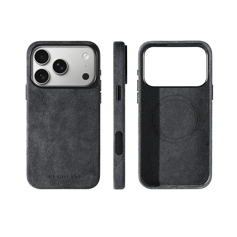 BUGOLINI Alcan-X - Magnetic Alcantara Case Cover Suitable for iPhone 17 Pro - 9002 Alcantara Italy - Black