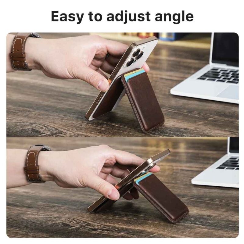 BUGOLINI Sagar – MagSafe Card Holder & Phone Stand – PU Leather – Magnetic – Holds up to 3 Cards – Compatible with MagSafe iPhones – Coffee - Image 10