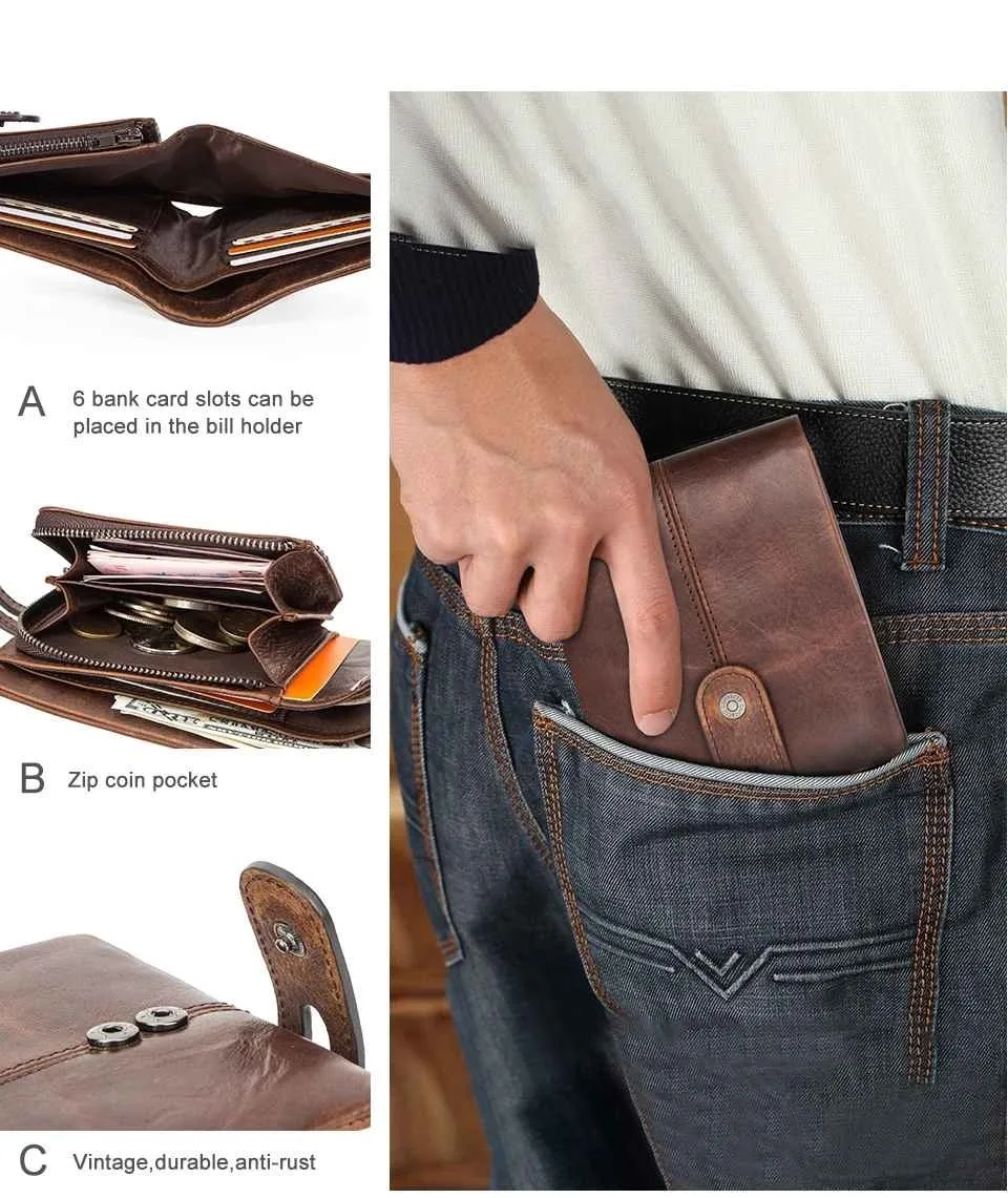 BUGOLINI Kumar - Men's Wallet – Vintage PU Leather – RFID Protection – 17 Compartments – Coin Pocket – Coffee - Image 7