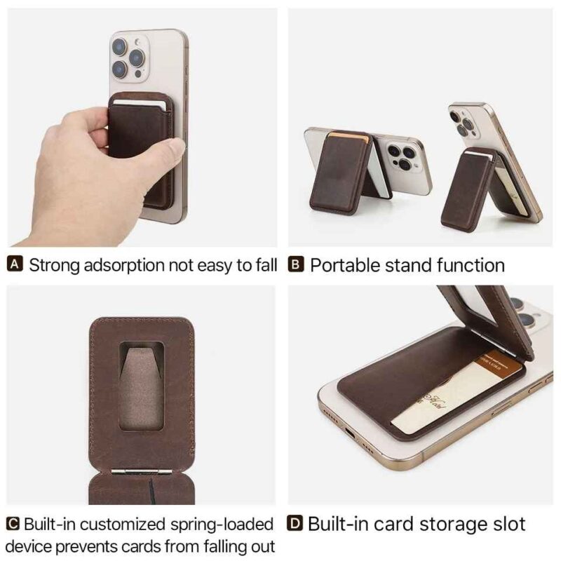 BUGOLINI Sagar – MagSafe Card Holder & Phone Stand – PU Leather – Magnetic – Holds up to 3 Cards – Compatible with MagSafe iPhones – Coffee - Image 11