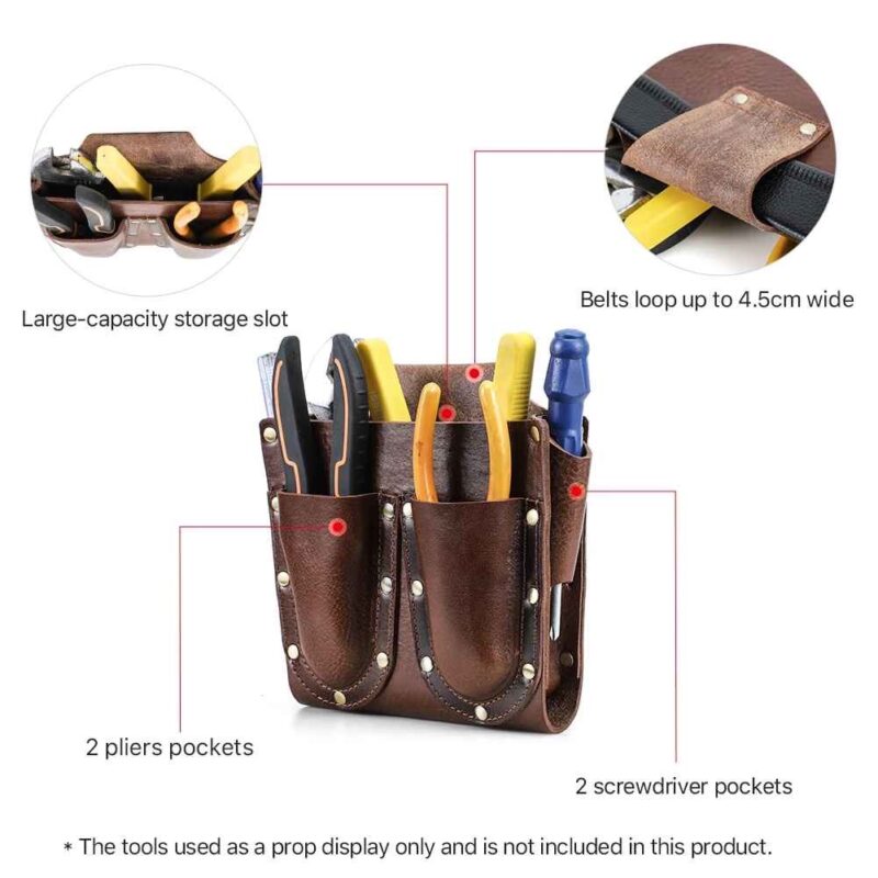 BUGOLINI Abellio - PU Leather Tool Bag - 5 Compartments - Belt Loop up to 4.5 cm - Sturdy & Durable - Coffee - Image 3