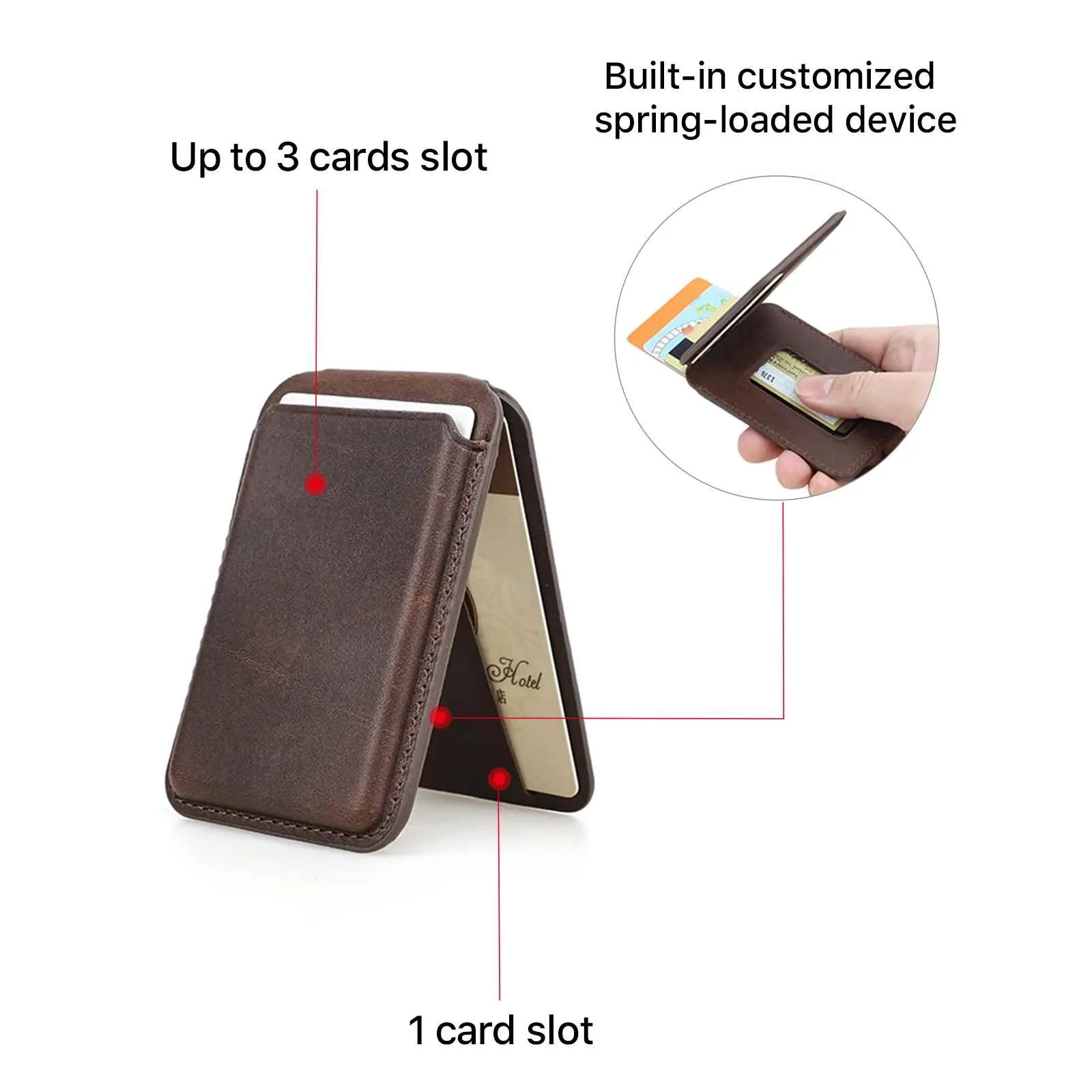 BUGOLINI Sagar – MagSafe Card Holder & Phone Stand – PU Leather – Magnetic – Holds up to 3 Cards – Compatible with MagSafe iPhones – Coffee - Image 4