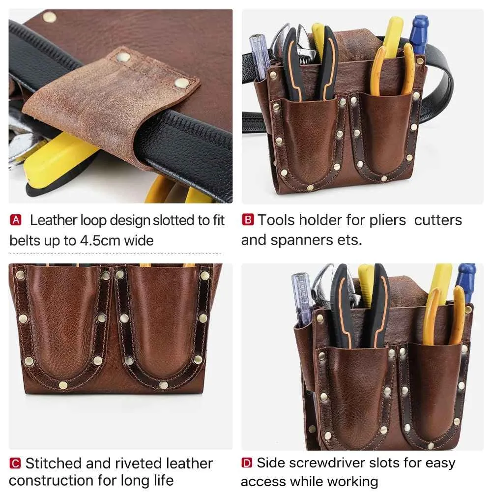 BUGOLINI Abellio - PU Leather Tool Bag - 5 Compartments - Belt Loop up to 4.5 cm - Sturdy & Durable - Coffee - Image 5