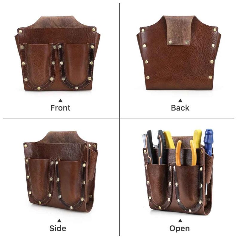 BUGOLINI Abellio - PU Leather Tool Bag - 5 Compartments - Belt Loop up to 4.5 cm - Sturdy & Durable - Coffee - Image 5