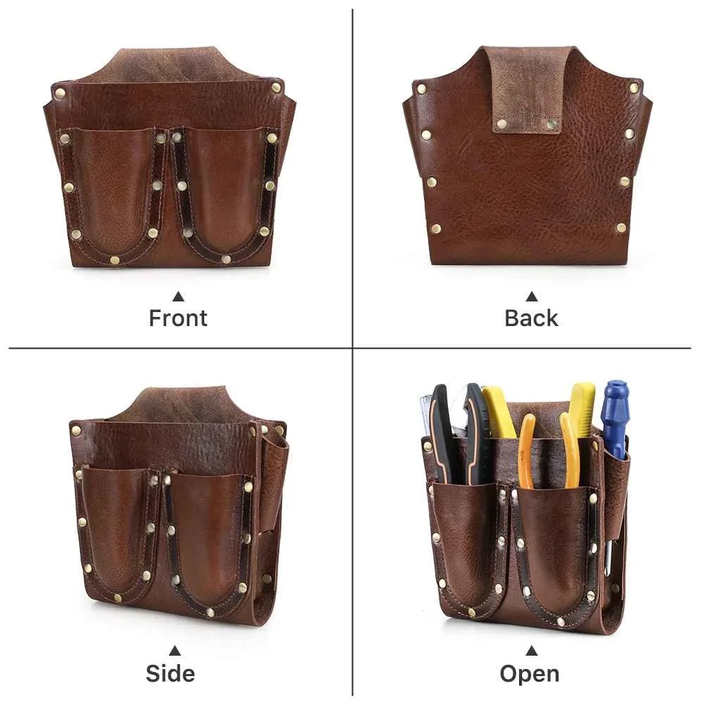 BUGOLINI Abellio - PU Leather Tool Bag - 5 Compartments - Belt Loop up to 4.5 cm - Sturdy & Durable - Coffee - Image 6