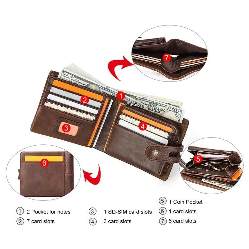 BUGOLINI Kumar - Men's Wallet – Vintage PU Leather – RFID Protection – 17 Compartments – Coin Pocket – Coffee - Image 12