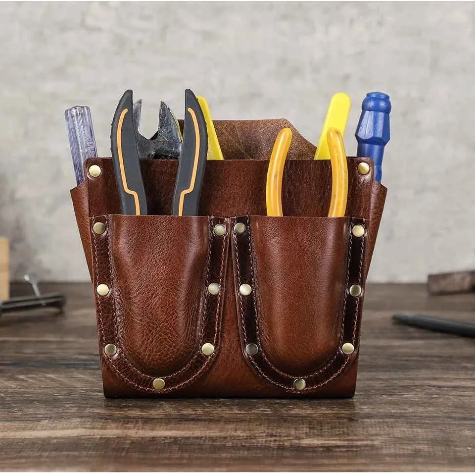 BUGOLINI Abellio - PU Leather Tool Bag - 5 Compartments - Belt Loop up to 4.5 cm - Sturdy & Durable - Coffee - Image 8