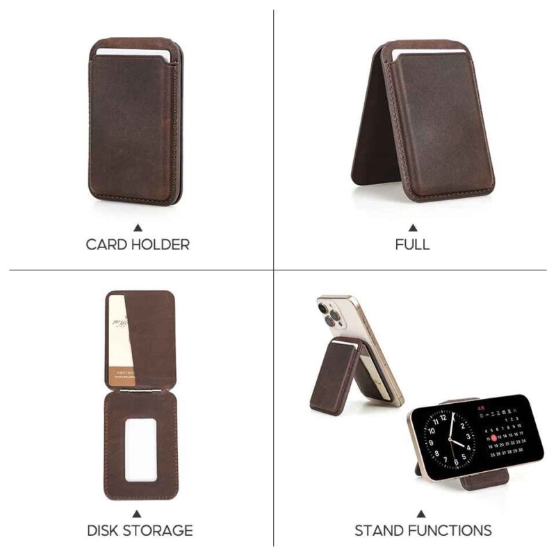 BUGOLINI Sagar – MagSafe Card Holder & Phone Stand – PU Leather – Magnetic – Holds up to 3 Cards – Compatible with MagSafe iPhones – Coffee - Image 8