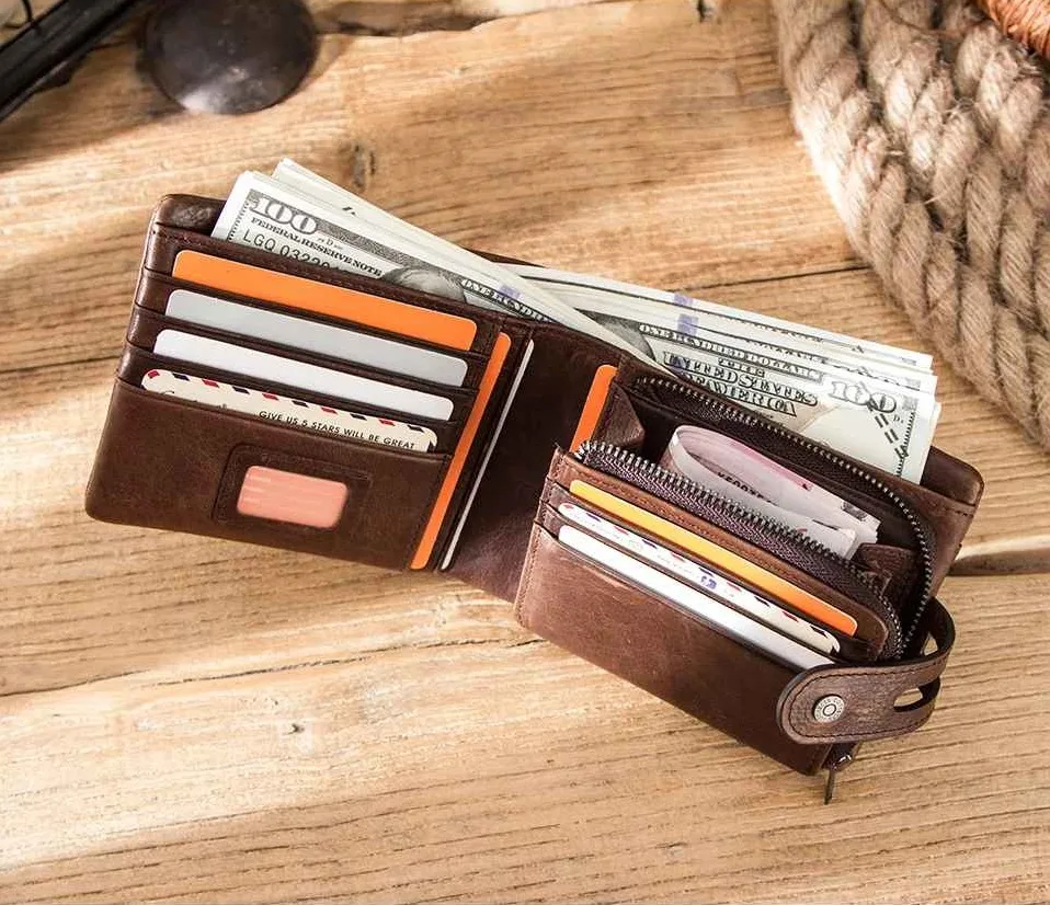 BUGOLINI Kumar - Men's Wallet – Vintage PU Leather – RFID Protection – 17 Compartments – Coin Pocket – Coffee - Image 10