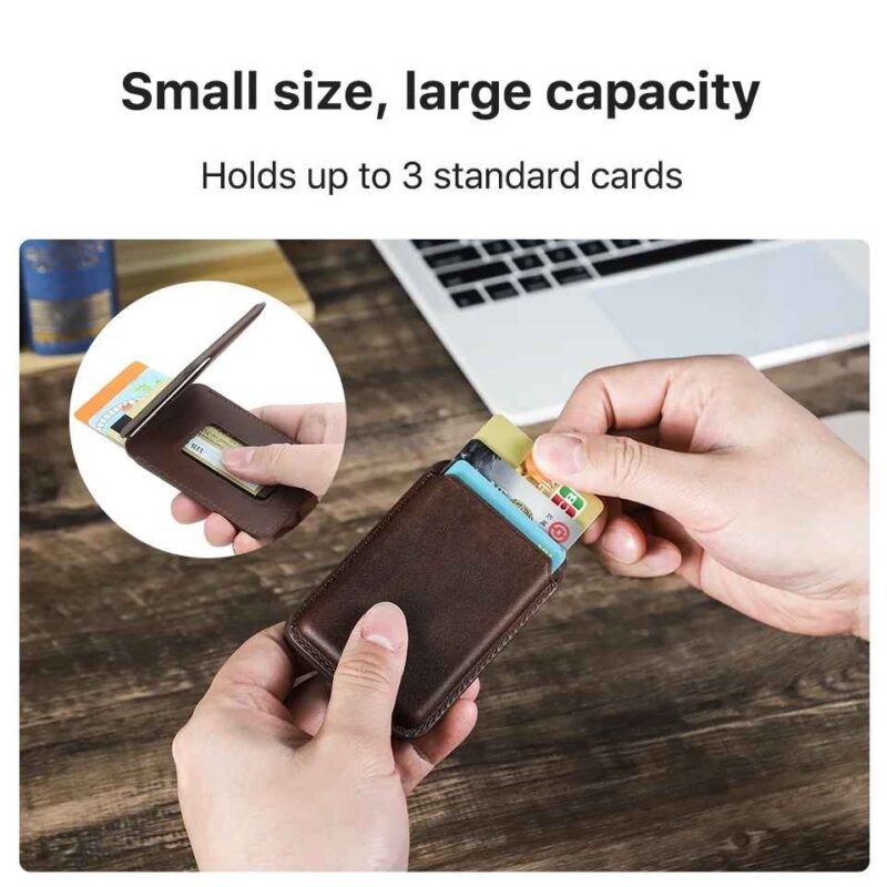 BUGOLINI Sagar – MagSafe Card Holder & Phone Stand – PU Leather – Magnetic – Holds up to 3 Cards – Compatible with MagSafe iPhones – Coffee - Image 9