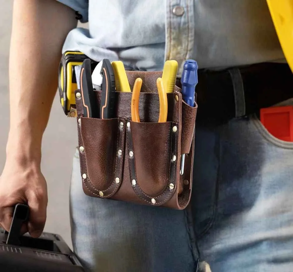 BUGOLINI Abellio - PU Leather Tool Bag - 5 Compartments - Belt Loop up to 4.5 cm - Sturdy & Durable - Coffee - Image 12