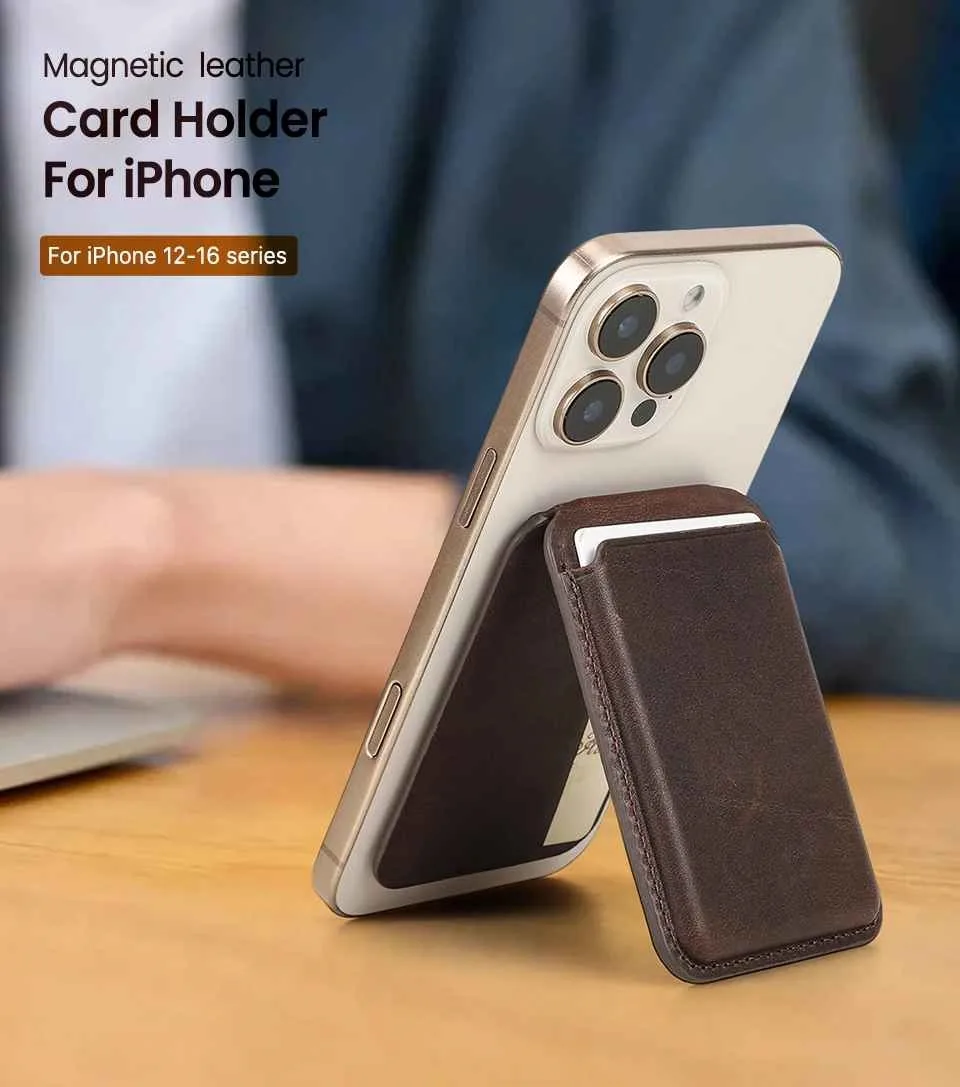 BUGOLINI Sagar – MagSafe Card Holder & Phone Stand – PU Leather – Magnetic – Holds up to 3 Cards – Compatible with MagSafe iPhones – Coffee - Image 3