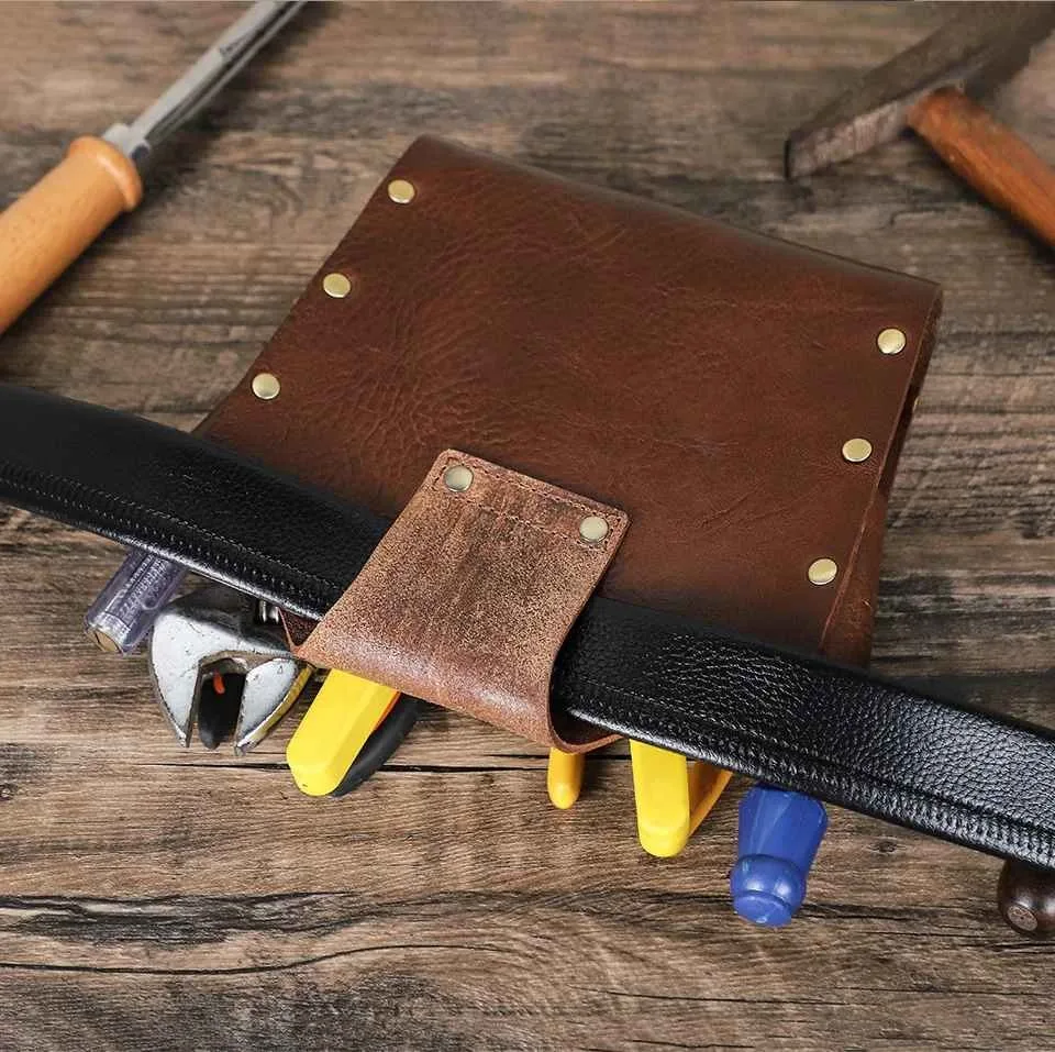 BUGOLINI Abellio - PU Leather Tool Bag - 5 Compartments - Belt Loop up to 4.5 cm - Sturdy & Durable - Coffee - Image 11