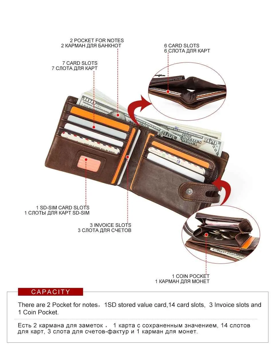BUGOLINI Kumar - Men's Wallet – Vintage PU Leather – RFID Protection – 17 Compartments – Coin Pocket – Coffee - Image 4