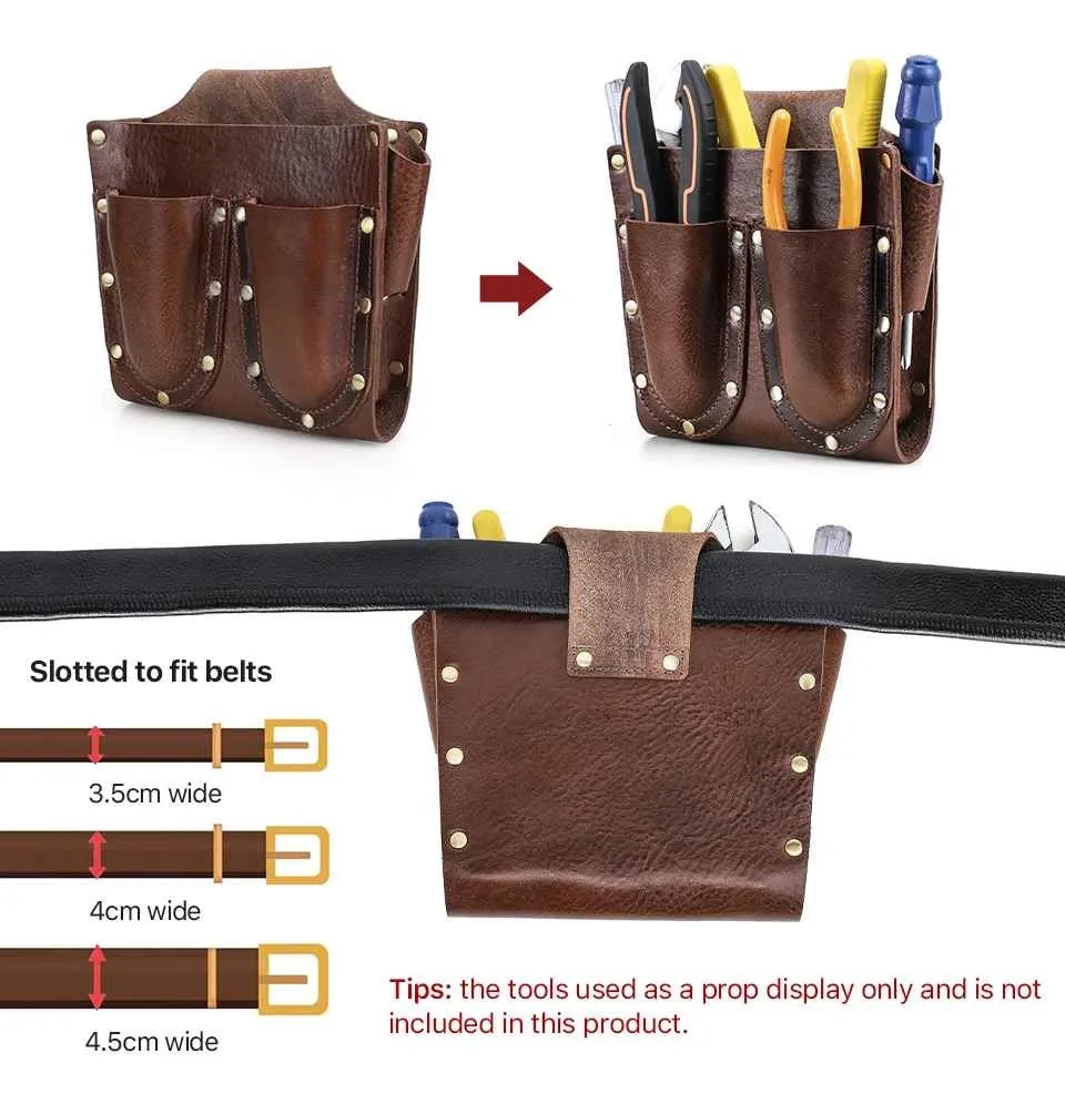 BUGOLINI Abellio - PU Leather Tool Bag - 5 Compartments - Belt Loop up to 4.5 cm - Sturdy & Durable - Coffee - Image 13