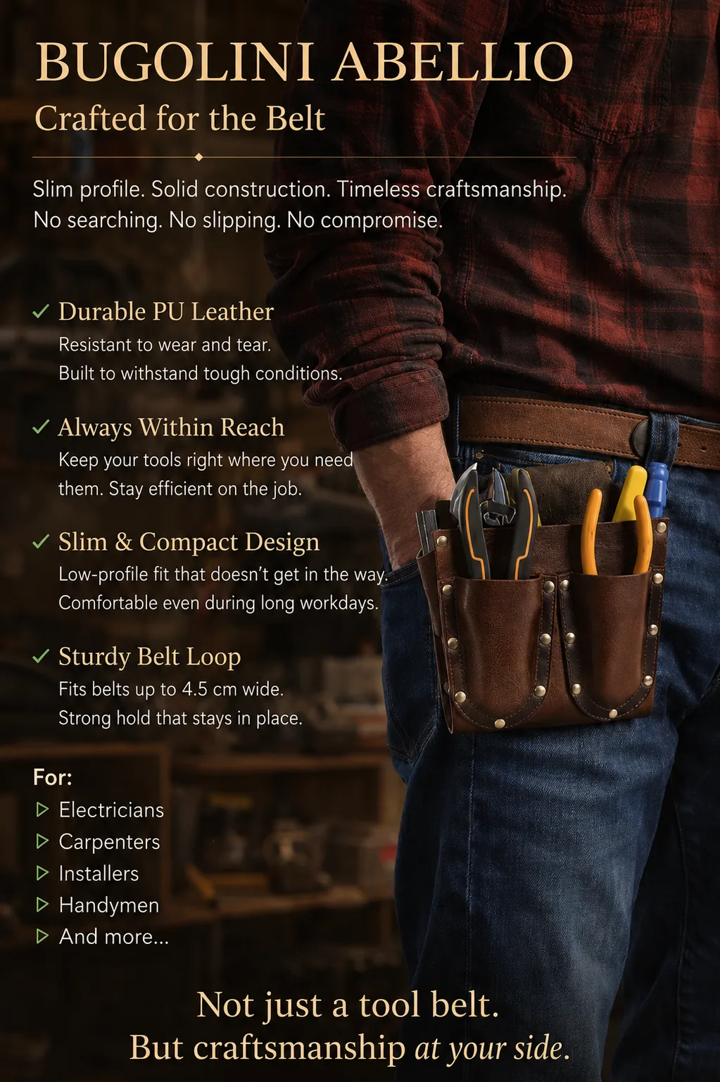 BUGOLINI Abellio - PU Leather Tool Bag - 5 Compartments - Belt Loop up to 4.5 cm - Sturdy & Durable - Coffee - Image 2