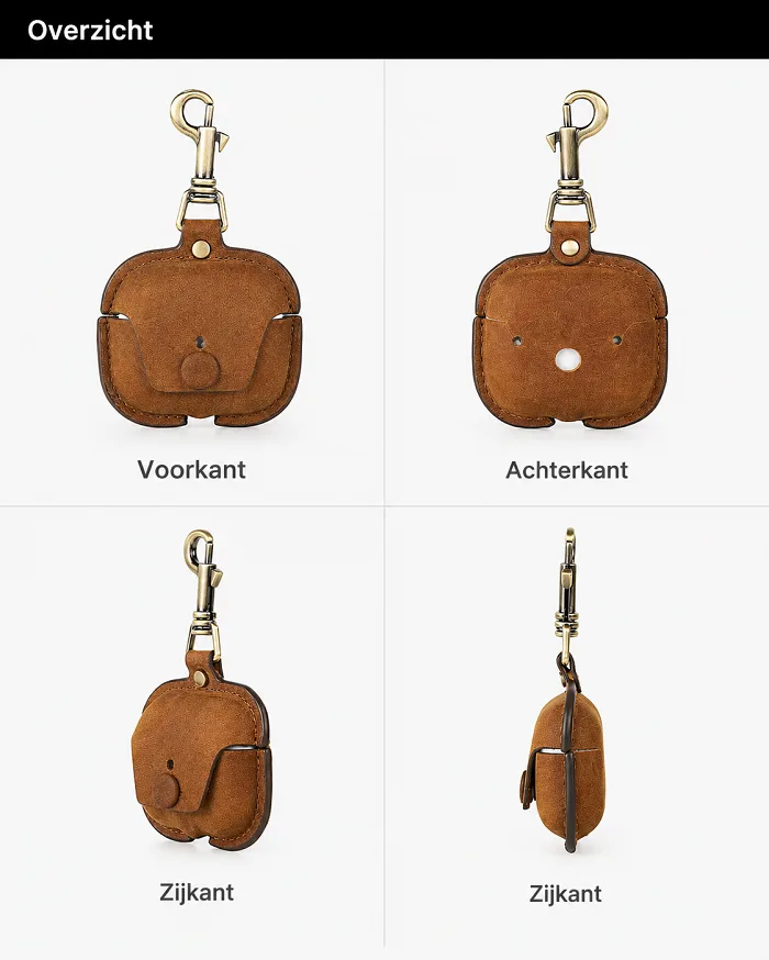 BUGOLINI Chow AirPods 3-Etui aus echtem Leder – Lederetui mit Karabinerhaken – Braun – Bild 4