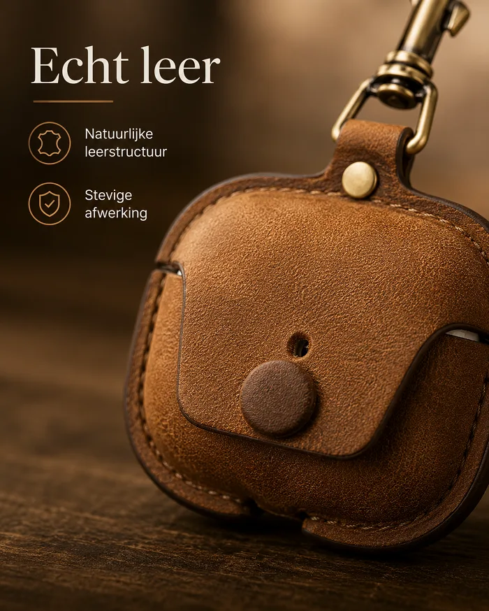 BUGOLINI Chow AirPods 3-Etui aus echtem Leder – Lederetui mit Karabinerhaken – Braun – Bild 6