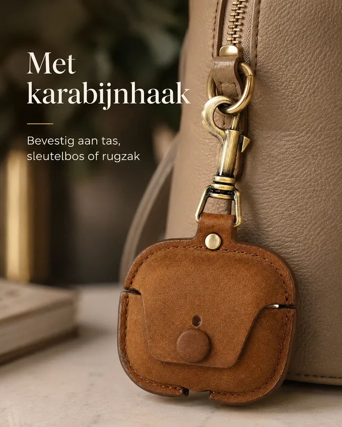 BUGOLINI Chow AirPods 3-Etui aus echtem Leder – Lederetui mit Karabinerhaken – Braun – Bild 7