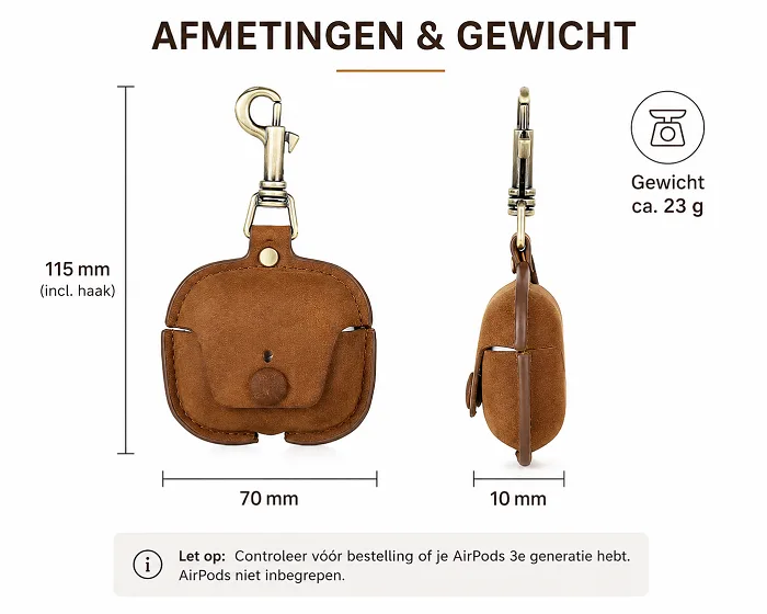 BUGOLINI Chow AirPods 3-Etui aus echtem Leder – Lederetui mit Karabinerhaken – Braun – Bild 8